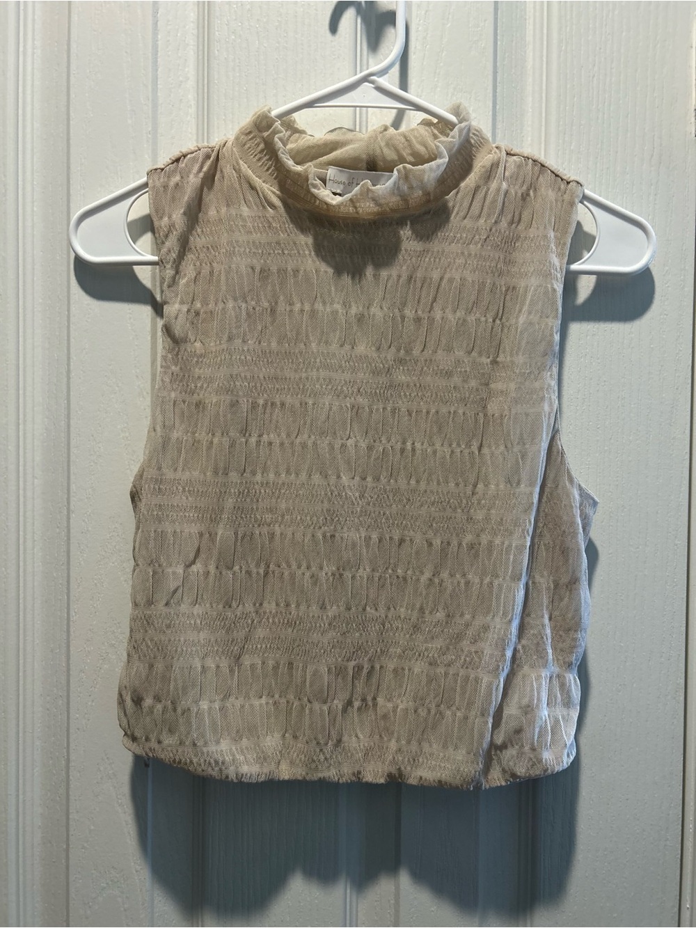 House of Harlow 1960 Cream Textured Ruffle Mock-Neck Crop Top